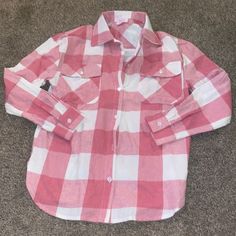 Never Worn- Tags Taken Off And Hung Up. Just Tried On But Not Worn Out. Size Xs Spring Plaid Tops With Snap Buttons, Pink Button-up Flannel Shirt For Fall, Gingham Button-up Top With Button Closure, Spring Flannel Tops With Button Closure, Spring Plaid Flannel Shirt With Buttons, Spring Button-up Flannel Shirt With Button Closure, White Cotton Flannel Shirt For Spring, Casual Pink Button-up Flannel Shirt, Trendy Flannel Tops With Button Closure