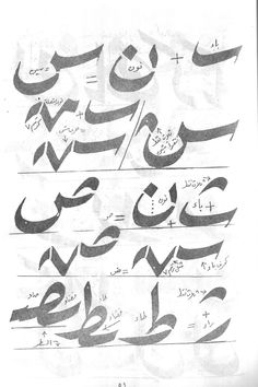 some arabic writing in black and white with an image of the letters below it, which are