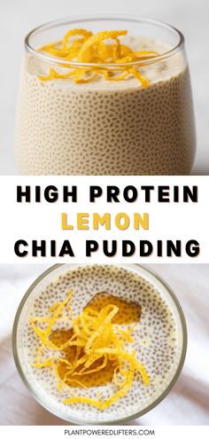 high protein lemon chia pudding in a glass bowl