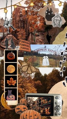 a collage of halloween images with pumpkins, ghost and other things in the background