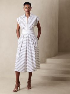 Collar-Neck Poplin Midi Dress | Banana Republic Factory Graduation Outfit, Banana Republic Factory, Wardrobe Basics, Petite Size, Cuff Sleeves, Amazon Fashion, Workout Tops, I Dress, Banana Republic