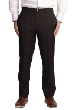 A sharp staple for almost any occasion, these modern dress pants feature a straight leg and are fitted with plenty of classic pockets. 8" inseam (size 32) Zip fly with hook-and-bar closure 78% polyester, 22% recycled polyester Dry clean Imported Model stats: 6'1" height, 32" waist. Model is wearing size 32. 170 Pounds, Mens Work Outfits, Morning Commute, Mens Dress Pants, Tailored Dress, Men Model, Sport Shirt, Modern Dress, Black Dress Pants