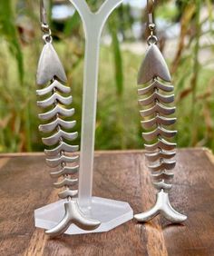 Articulated Fish Bone Earrings Bones Skeleton Dangle Drop   | eBay Articulated Fish, Fish Bones, Bone Earrings, Bone Jewelry, Pinterest Closet, Fish Bone, Fashion Jewelry Earrings, Drop Earring, Fun Design