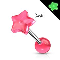 a pair of pink and green stars are attached to an acrylic barbell