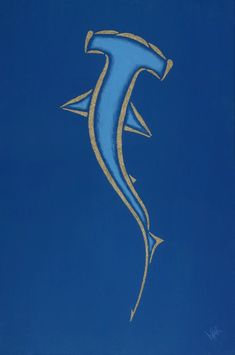 a blue and gold painting with the letter t in it's center on a blue background