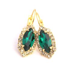 Emerald Crystal earring chic jewelry  14 k plated gold by iloniti, $39.00 Green Marquise Earrings For Formal Occasions, Green Oval Earrings For Party, Green Marquise Earrings For Anniversary, Elegant Green Marquise Earrings, Elegant Emerald Crystal Drop Earrings, Luxury Statement Emerald Earrings, Luxury Green Gemstone Bridal Earrings, Green Emerald Drop Crystal Earrings, Swarovski Drop Earrings