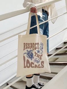 Introducing our Respect The Locals Tote Bag - perfect for those who embrace the ocean-inspired style. Whether you're hitting the beach or looking to make a statement with your tote collection, this bag embodies your love for the ocean, local surf culture and beach conservation. Crafted with 100% cotton sheeting, our tote bags are as eco-friendly as they are chic. The reinforced handle stitching ensures durability, making it a reliable companion for all your summer adventures. Say goodbye to sing Casual Beach Bag With Letter Print, Coastal Grandma Aesthetic, Respect The Locals, Grandma Aesthetic, Aesthetic Sea, Save The Ocean, Surf Culture, Coastal Grandma, Sea Animal