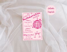 a pink sticker with the words bachelor written on it next to a white tulle