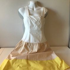 Sundress Size 6 Drop Waist Side Zip. Ivory, Khaki, And Yellow. Gathered Lower Skirt. Square Neckline. Pit To Pit = 16.5” Waist = 15.5”. Length = 43”. Drop Low Hip - 17.5”. Cotton And Elastane. Stretch. Lined. See Photos. Original Tag$149. Inv5461 Yellow Fitted Lined Midi Dress, Yellow Lined Fitted Midi Dress, Yellow Fitted Midi Dress, Lined, Yellow Fitted Midi Dress With Lining, Cream Knee-length Lined Dress, Yellow Lined Midi Dress, Cream Lined Knee-length Dress, White Fit And Flare Dress For Daywear, White Lined Knee-length Midi Dress