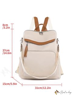 BirdinBag - Colorblock Tassel Decor Medium Classic Backpack with Front Pocket for Daily Use Casual Rectangular Leather Backpack For Errands, Beige Rectangular Backpack With Large Capacity, Rectangular Large Capacity Backpack For Errands, Large Capacity Beige Rectangular Backpack, Beige Large Capacity Rectangular Backpack, White Rectangular Leather Backpack For Daily Use, Square Travel Backpack For Back To School, Beige Rectangular Backpack For Back To School, Square Backpack For Travel And Back To School