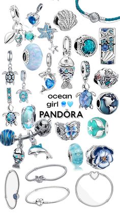 Pandora Bracelets Ideas, Pandora Charms Aesthetic, Ocean Girl, Preppy Jewelry, Pandora Disney