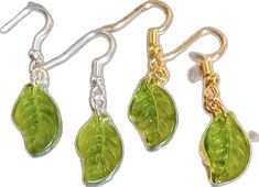 Dangling Earrings, Green Leaf, Silver Accents, Leaf Earrings, Green Leaves, Dangle Drop Earrings, Dangle Earrings, Drop Earrings, Green