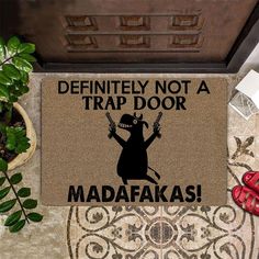 Milk Cow With Gun Madafakas Definitely Not A Trap Doormat Fun Welcome Mat Outdoor. Size: Small: 25" x 15" Medium: 30" x 18" Large: 35" x 24" Milk Cow door mat decorations made in the USA. Made with 100%, high-quality velvet. Prideearth Doormat is designed to be durable and strong, yet soft and flexible for all-around versatility. Perfect for both indoor and outdoor use! Exclusive products made by: Pfyshop®.  All funny gift for home decor mat   products are made to order and proudly printed to the best standards available. They do not include embellishments, such as rhinestones or glitter.  Note: Clean it with the vacuum cleaner, sweep with a broom, or shake off outdoors. For deep cleaning, you can wipe the doormat with a damp cloth and a mild soap, or use a garden hose to rinse the mat out Cat Doormat, Unique Doormat, Trap Door, A Broom, Hilarious Funny, Milk Cow, Shake It Off, Welcome Mat, Welcome Mats