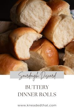 a pile of buttery dinner rolls with text overlay