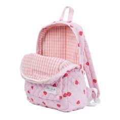 Our Strawberry Backpack is a charming and stylish bag designed to carry all your essentials with a timeless flair. The quilted exterior features a beautiful strawberry-themed pattern, complemented by a classy pink gingham interior. Designed for practicality, this backpack features a convenient exterior pocket for easy access to your essentials on the go. Inside, discover another dedicated pocket for added organization, ensuring that your belongings are always at your fingertips. Ideal for daily Cute Bag Packs, Field Trip Backpack, Cute Bag For School, Decorated School Bag, Pink Things To Buy, Kawaii Bookbag, Cute Bags For School, School Bag Ideas, Amazon Backpack