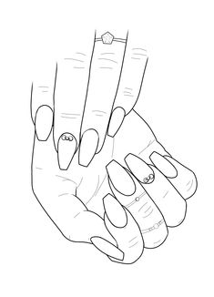 a drawing of two hands holding each other's fingers with different designs on them