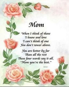 a mother's poem with pink roses on it