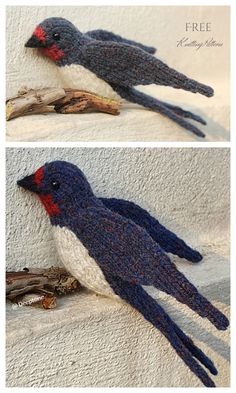 two pictures of birds sitting on top of each other, one is blue and the other is red