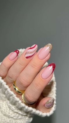 Santa Nails, Candy Cane Nails, Nagel Tips, Cute Christmas Nails, Her Nails