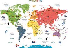 the world map with animals all over it