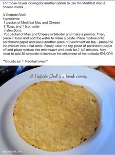 a tortilla on a white plate with instructions for how to make it in the microwave