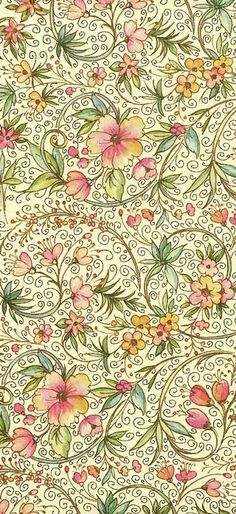 an old fashioned wallpaper with flowers and swirls on the back ground, as well as