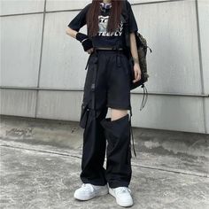 Korean Cargo Pants Womens Hollow Out Joggers Goth Oversize Pocket Female Casual Teens Hip Hop Punk Harem Harajuku Trousers Y2k