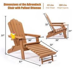 an adirondack chair with ottoman measurements