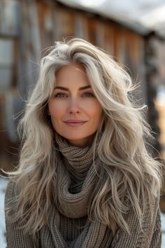 Medium Length Wavy Hairstyles, Medium Length Hair Women, Feathered Layers, Beautiful Gray Hair, Coloured Hair, Long Gray Hair, Hair Medium, Long Layered Hair