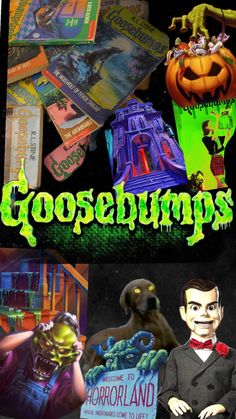 the halloween poster for goosebumps is shown in three different colors and font styles