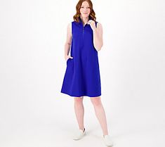 This pretty dress is ready to be paired with anything from sandals to sneakers. Throw on a jacket or shawl and watch your look evolve. From Isaac Mizrahi Live!TM. Zipper Neck, Dress For Petite Women, Short Faux Fur Jacket, Sequin Tee, Off White Dresses, Gingham Shirt, Women Tunic Tops, Pretty Dress, Isaac Mizrahi