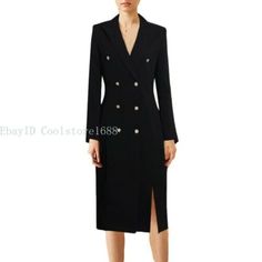 Top Rated Womens Mid-length Slim Fit Blazer Dress OL Business Double Breasted Slit Dress L, Womens jacket Long Blazer Dress, Double Breasted Dress, Dress Mid Length, Slim Fit Blazer, Tuxedo Dress, Slim Fit Blazers, Long Blazer, Double Breasted Jacket, Mid Dresses