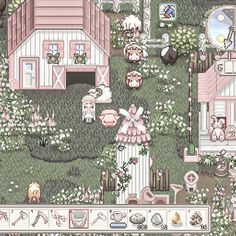 an image of a computer game with many houses and animals in it's yard