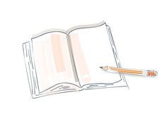 an open book with a pencil sticking out of it