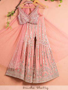 Watermelon Pink Mirror Sharara Set - Anisha Shetty - East Boutique Gharara Blouse Designs, Unique Traditional Outfit Ideas, Stitched Lehenga Ideas, Unique Indian Outfits Style, Trendy Blouse Designs For Lehenga, New Trend Lehenga Designs, Trendy Lehenga Designs, Choker Dupatta, Pink Sharara