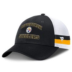 Proudly display your deep devotion to the Pittsburgh Steelers with this Fundamentals Side Stripe trucker hat from Fanatics. It features a bold Pittsburgh Steelers logo in raised embroidery on the front panels with mesh mid and rear panels for extra breathability. Plus, the unstructured design ensures this hat rests comfortably on your head. Pittsburgh Steelers Hats, Steelers Gear, Steelers Logo, Pittsburgh Steelers Logo, Nfl Gear, Free Kick, Team T Shirts, New York Rangers, Pittsburgh Steelers