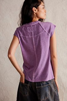 Found: *the* perfect tee from our We The Free collection. **Fit:** Slim, baby fit **Features:** Crew neckline, raglan sleeves, raw-edge trimming throughout, ultra soft 100% cotton **Why We ❤ It:** Timeless with your favorite jeans or cozied up with loungewear, you’ll be reaching for this again and again. | We The Free Riley Tee at Free People in Purple, Size: M Soft-washed Relaxed Tops For Casual Wear, Relaxed Soft-washed Tops For Casual Gatherings, Relaxed Soft-washed Top With Shirttail Hem, Everyday Washed Top With Shirttail Hem, Everyday Washed Tops With Shirttail Hem, Relaxed Washed Cotton Tops, Washed Tops With Shirttail Hem For Everyday, Everyday Cotton Cap Sleeve Tops, Spring T-shirt With Frayed Hem For Everyday