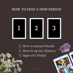 four cards with numbers on them and the words how to find a new friend?