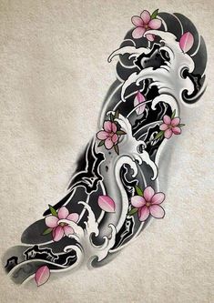 an artistic tattoo design with flowers on it