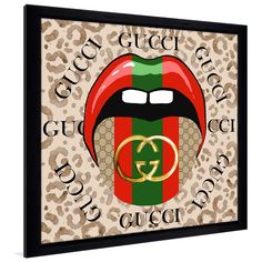 a gucci logo on a leopard print background