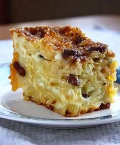 a piece of cake sitting on top of a blue and white plate