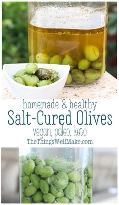 homemade and healthy salt - covered olives in a jar