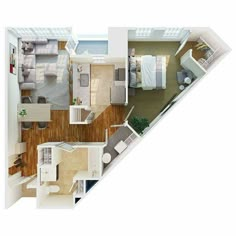 an overhead view of a two bedroom apartment