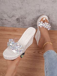 Clear Vacation Collar   Plain  Embellished   Women Shoes Rope Flowers, Braid Flower, Slippers Platform, Barbie Doll Clothing Patterns, High Heel Wedges, Lingerie Accessories, Flower Decor, Elegant Dresses Long, Indoor Activities