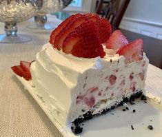 a piece of cheesecake with strawberries on top