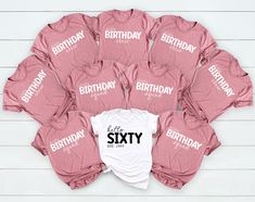 Hello Sixty Shirt, Birthday Group Shirts, Birthday Crew, Birthday Party Tees, Gift for Her, Birthday Squad, 60th Birthday Tee, Birthday Gift Hi! Welcome to the LaTeeApparel!  It's great to see you here! Our shirts are clean, high quality and soft. It is prepared quickly by our store! Enjoy your shopping! It is a pleasure for us to help you with your questions and you can reach us at any time. F I T  ∙ S I Z I N G  -->Women's sizes are narrower than the waist -->Sleeves are rolled up in some product pictures. They do not come rolled up on delivery. -->Please, don't forget to check our size cards. T I M E ∙ T O ∙ D E L I V E R Y  -->Processing and production time is 1-2 business days.  -->Delivery time varies depending on your delivery address. --> Orders placed till 12 noon are shipped the Birthday Group Shirts, Birthday Party Shirts, Text Shirt, 60th Birthday Party, Birthday Party Shirt, Group Shirts, Birthday Tee, Gift For Her Birthday, 60th Birthday