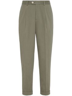 Brunello Cucinelli garment-dyed Gabardine Trousers - Farfetch Chino Cotton Twill Pants With Belt Loops For Work, Workwear Khaki Chinos With Welt Pockets, Khaki Chinos Trousers For Work, Business Casual Khaki Pants With Belt Loops, Khaki High-waisted Chinos For Work, High-waisted Khaki Chinos For Work, Khaki Tapered Leg Dress Pants With Welt Pockets, Khaki Chinos With Belt Loops Straight Fit, Khaki Chinos With Belt Loops