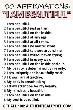 I am beautiful affirmations I Am Beautiful Affirmations, Tough Love Quotes, Beautiful Affirmations, 100 Affirmations, Women Affirmations, Classical Piano Music, Beauty Affirmations, Affirmations For Confidence, Quotes Beauty