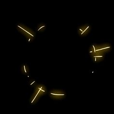 the clock is glowing in the dark with yellow lights on it's face and hands