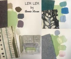 four different pictures with the words lemon lime by annie sloan on them, and an image of a couch